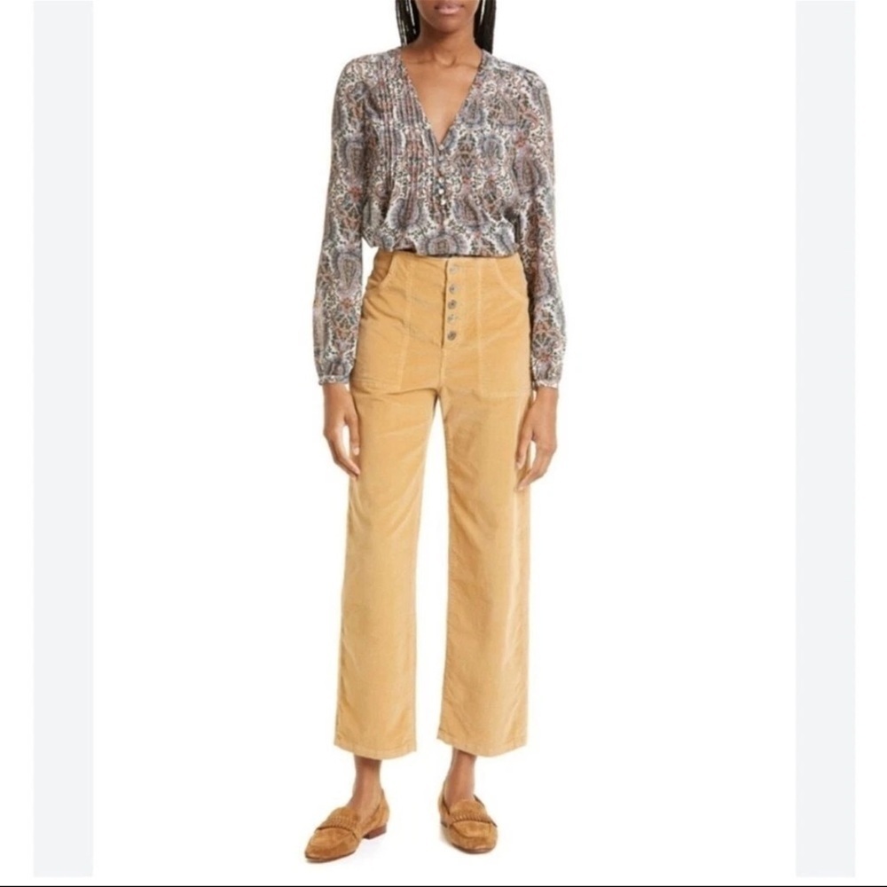 Veronica Beard Corduroy Jeans tan high rise crosbie crop wide leg size 28